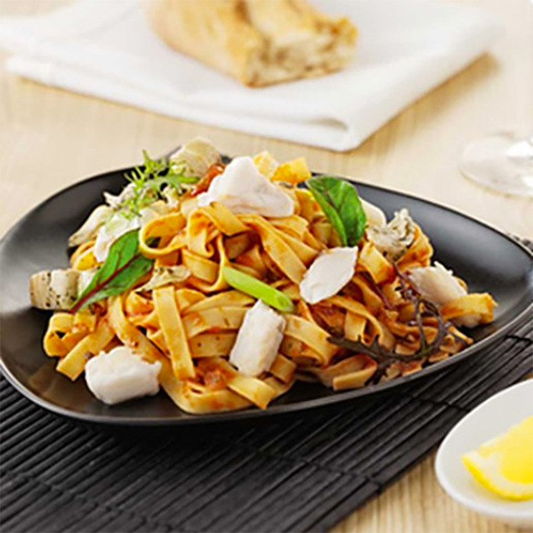 Spaghetti med torsk og grillet artiskok - skøn pastaanretning - se opskriften